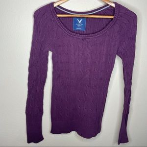 American Eagle Sweater Cable Knit Sweater Purple Long Sleeve Medium